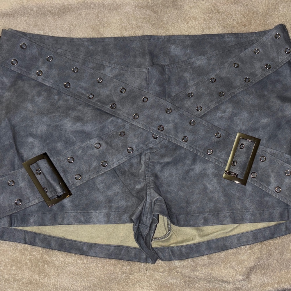 Gray Studded Belted Shorts